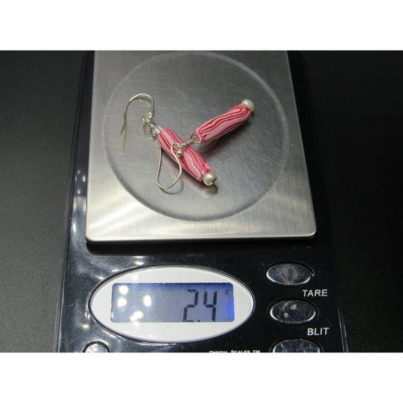 Sterling Silver Glass And Pearl Candy Cane Earrings - Picture 4 of 4